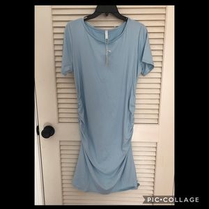 Powder blue ruched side maternity dress
